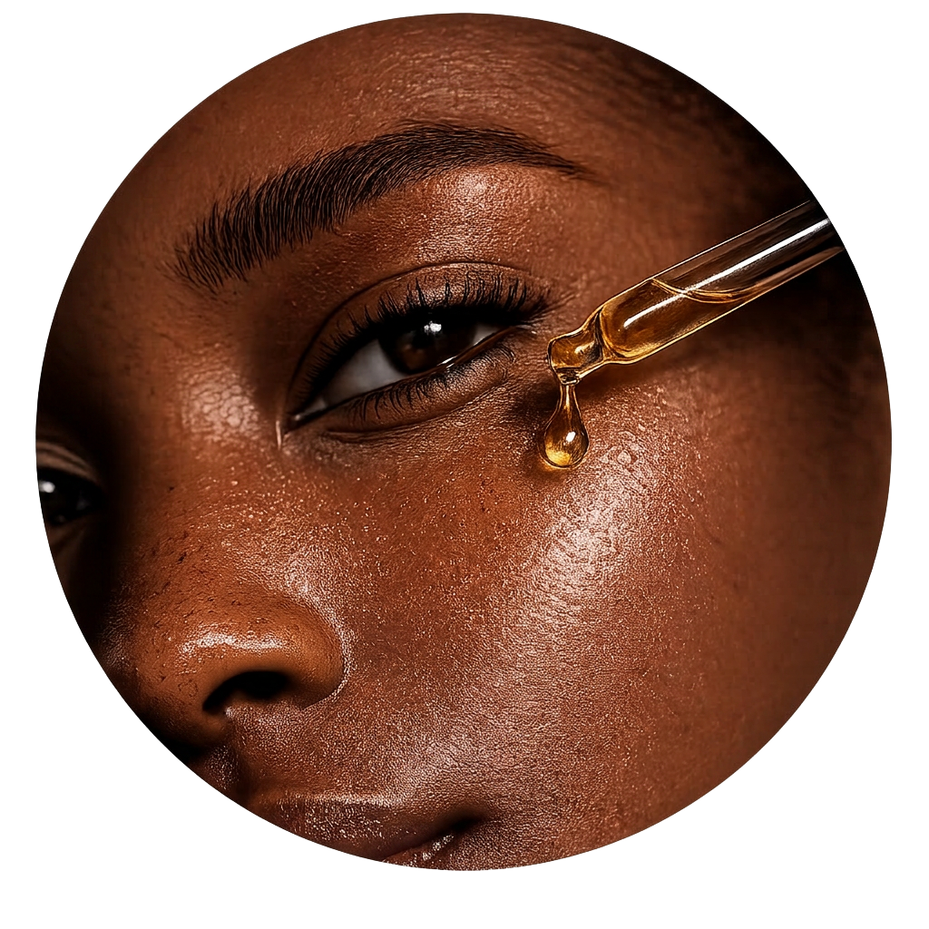 Golden oil dropping on skin